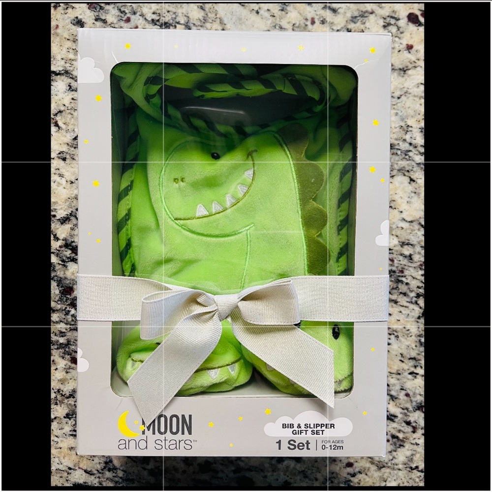 Baby Boy Dinosaur Bib & Slipper Gift Set